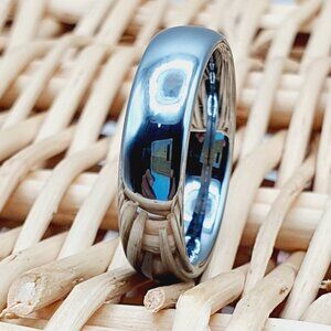 5.5mm Classic Tungsten Wedding Band – Unisex Silver Domed Ring  W013a